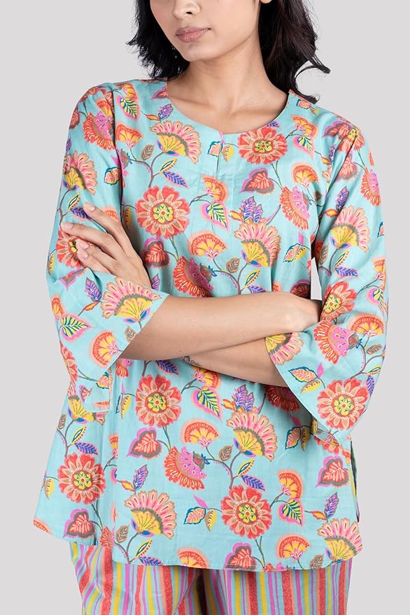 WOMEN SOFT COTTON FLORAL PRINT NIGHT SUIT SET