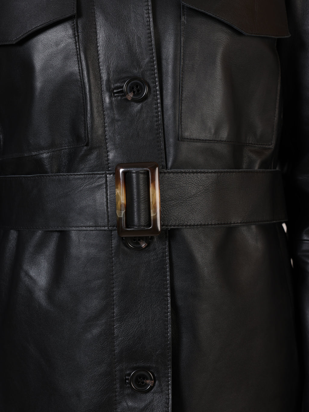 LADIES KNEE-LENGTH LEATHER JACKET-BLACK