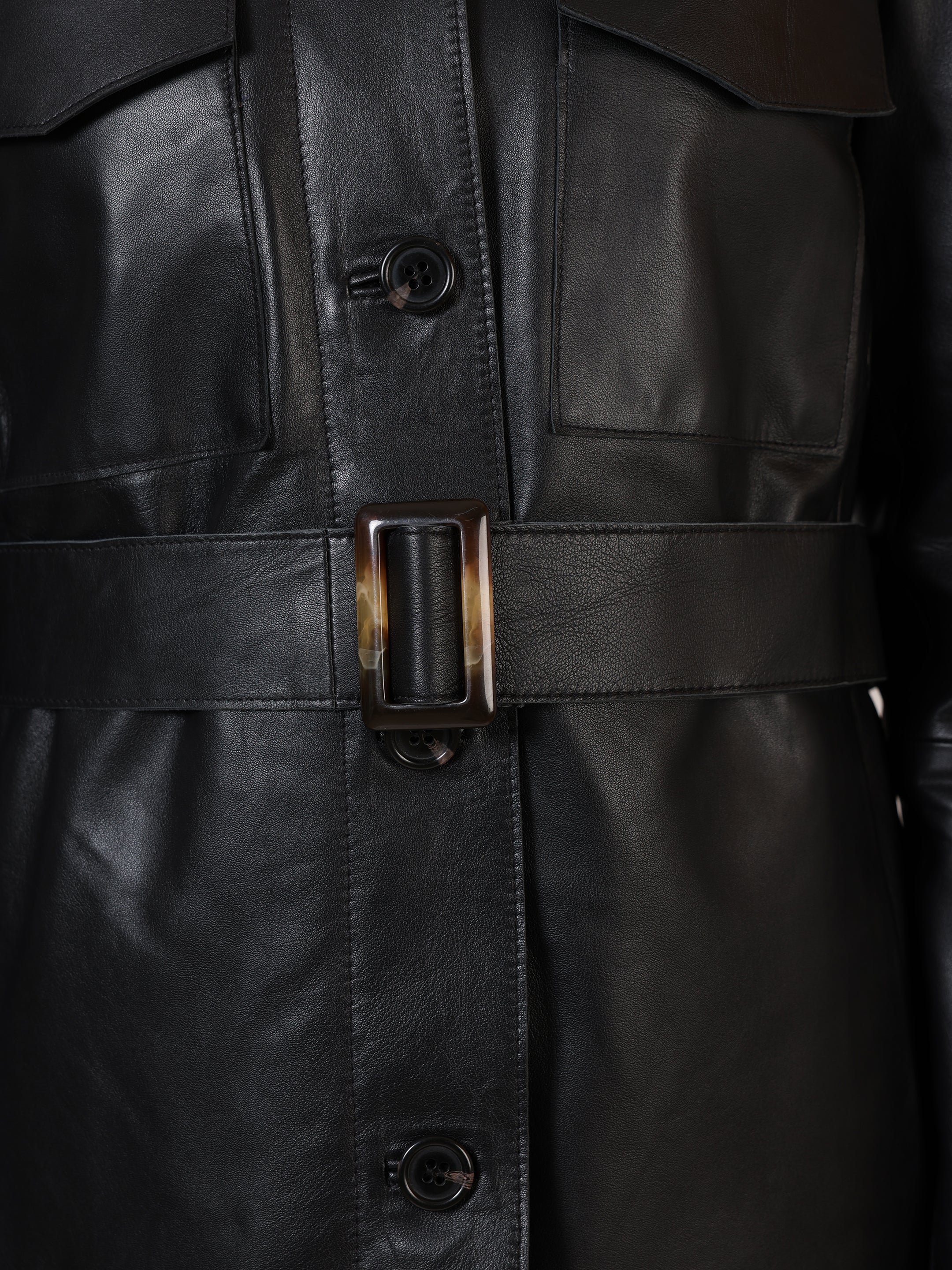 LADIES KNEE-LENGTH LEATHER JACKET-BLACK
