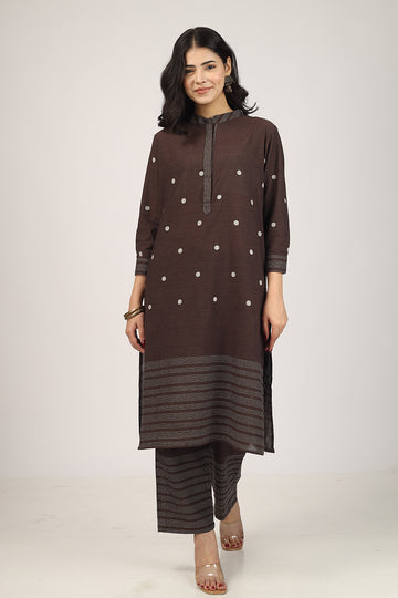 100% Cotton Brown Kurta Pyjama Set