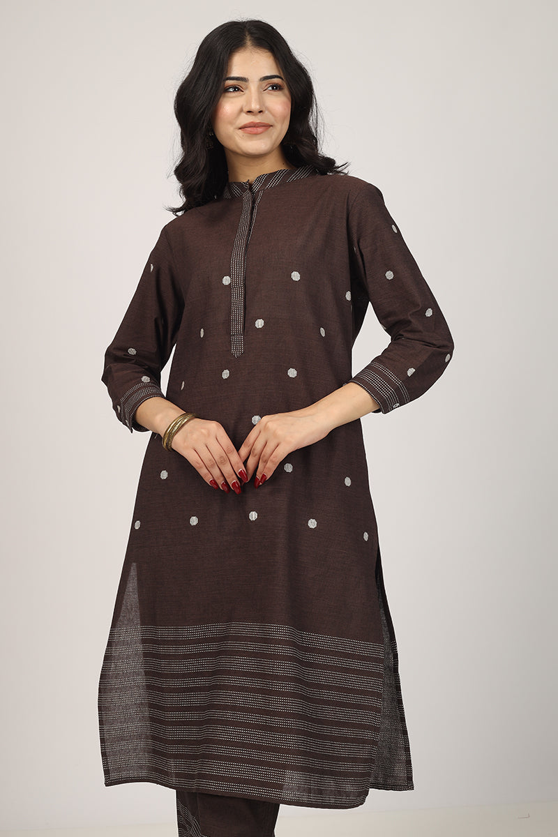 100% Cotton Brown Kurta Pyjama Set