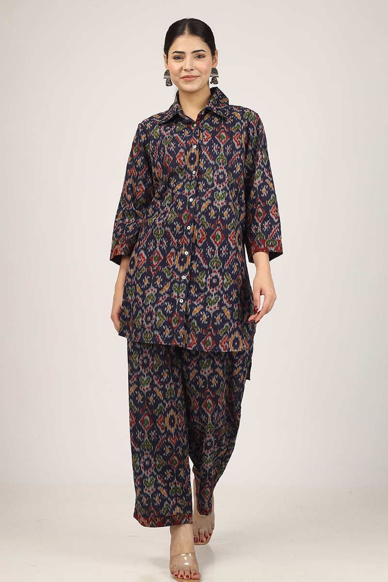 LONG SHIRT IKAT BLUE Pyjama Set