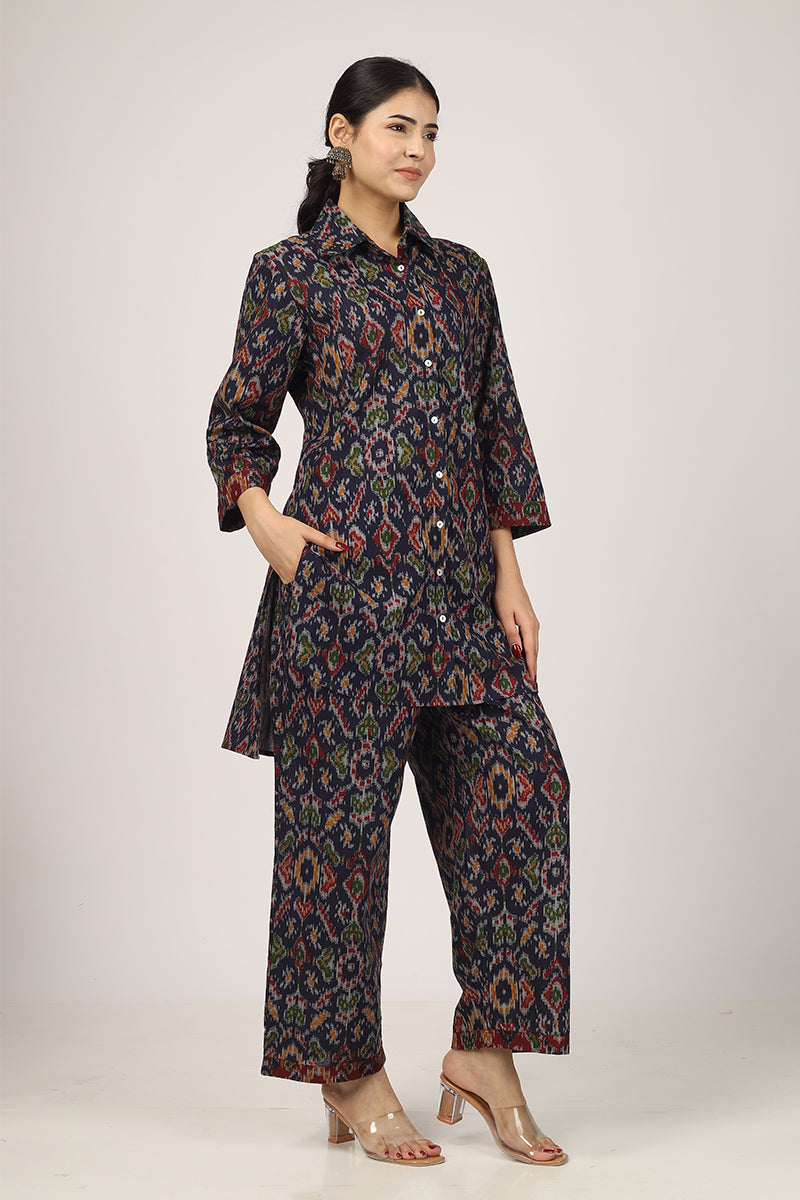 LONG SHIRT IKAT BLUE Pyjama Set