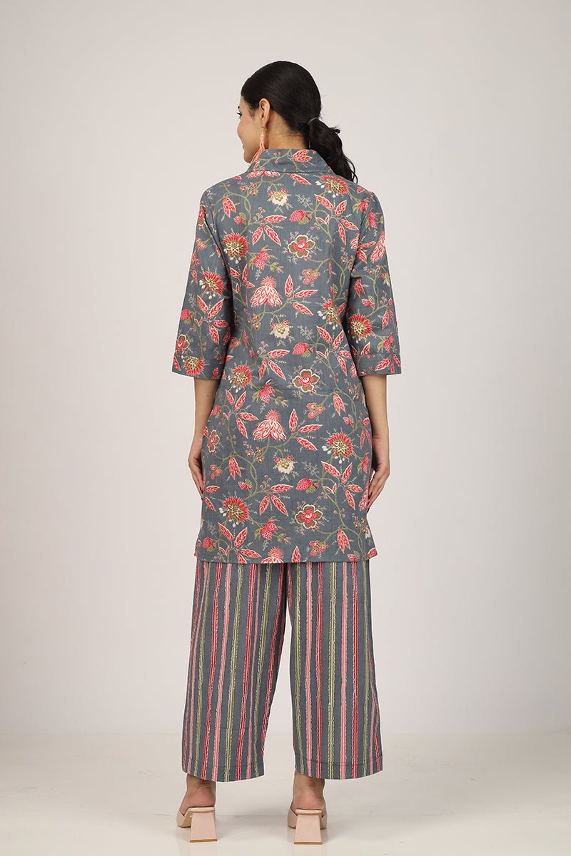 LONG SHIRT Floral Print Pyjama Set Multi-Color