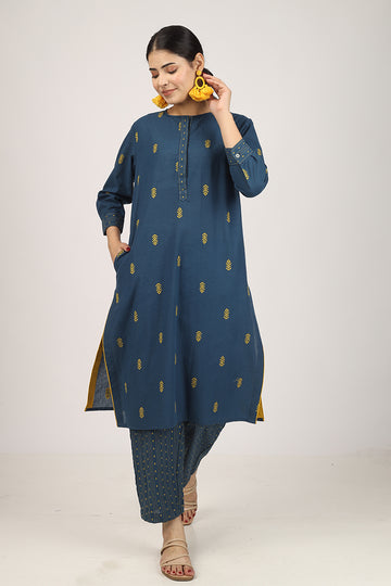 100% Cotton BLUE Kurta Pyjama Set