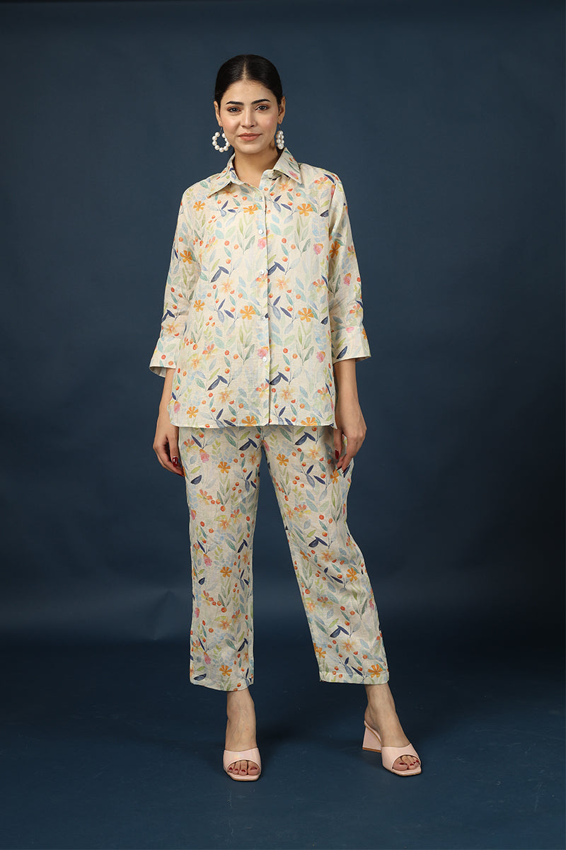 Floral Shirt Pant 100% Linen