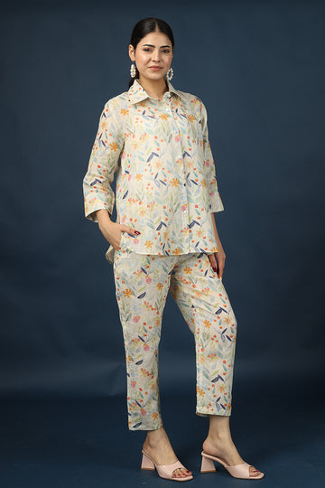 Floral Shirt Pant 100% Linen