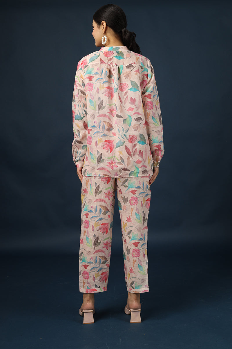 Floral Multi -Color Top and Pant Set 100% Linen