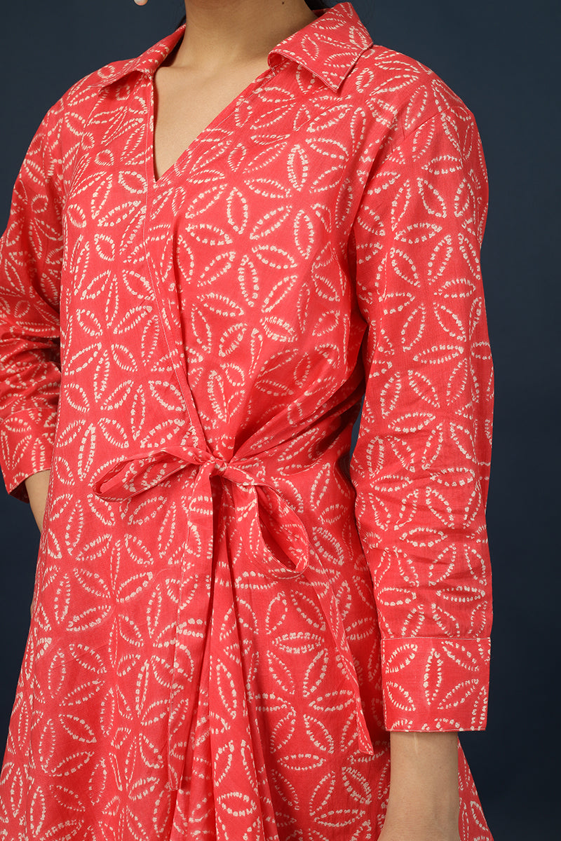 100% Cotton Muslin Floral Red Kurta Pyjama Set