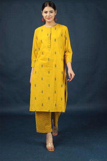 100% Cotton Yellow Kurta Pyjama Set