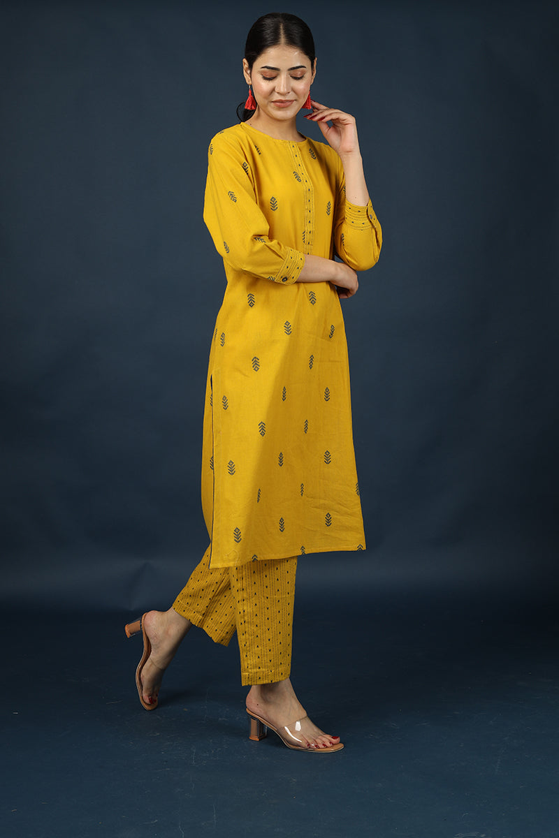 100% Cotton Yellow Kurta Pyjama Set