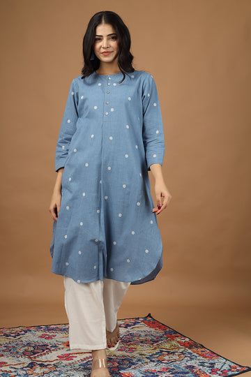 100% Cotton Sky Blue Kurta Pyjama Set