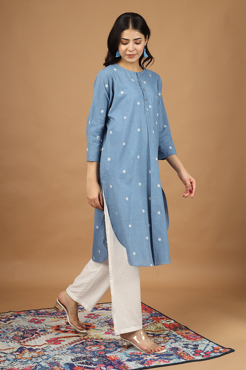 100% Cotton Sky Blue Kurta Pyjama Set