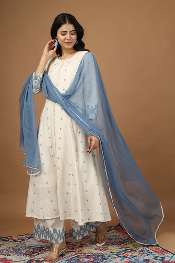 OSE23 HL Beige and Sky Blue Blue Long Kurta Set with Dupatta & Slip