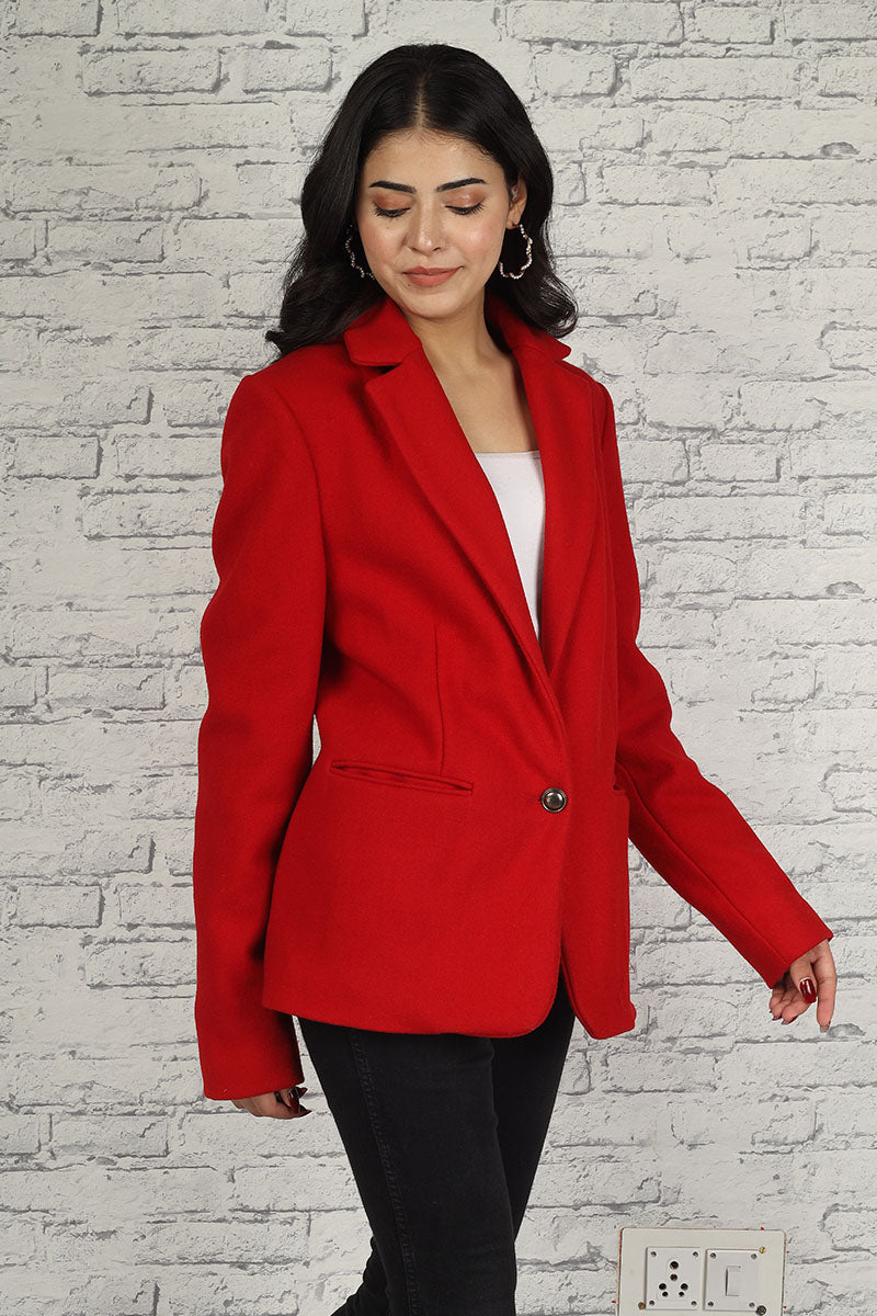 3422-W Women's Woolen Cashmere Red Blazer