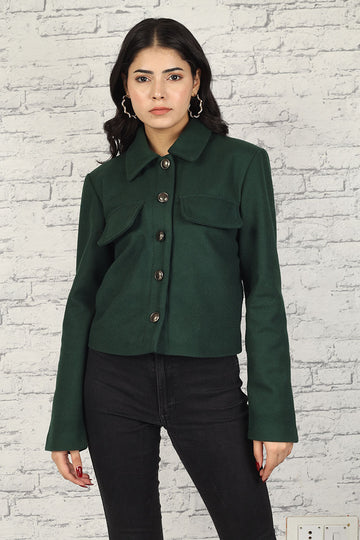 3214-W Women's Woolen Cashmere Dark Green Jacket