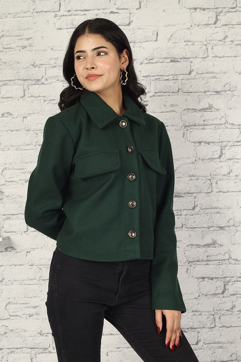 3214-W Women's Woolen Cashmere Dark Green Jacket