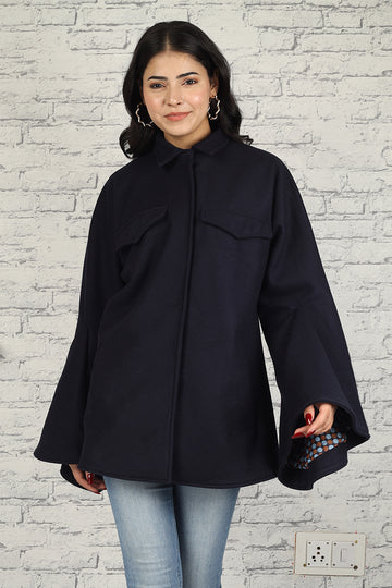 Women's Woolen Cashmere Coat Shirt Navy