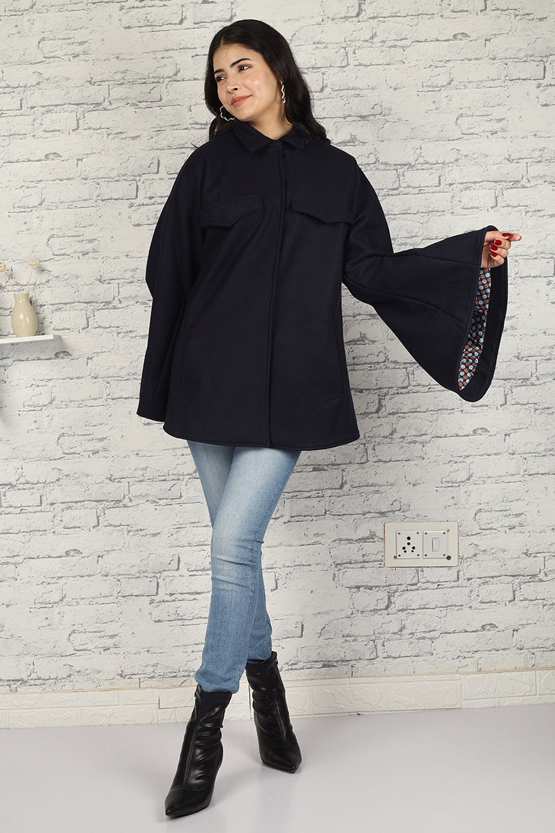 Women's Woolen Cashmere Coat Shirt Navy