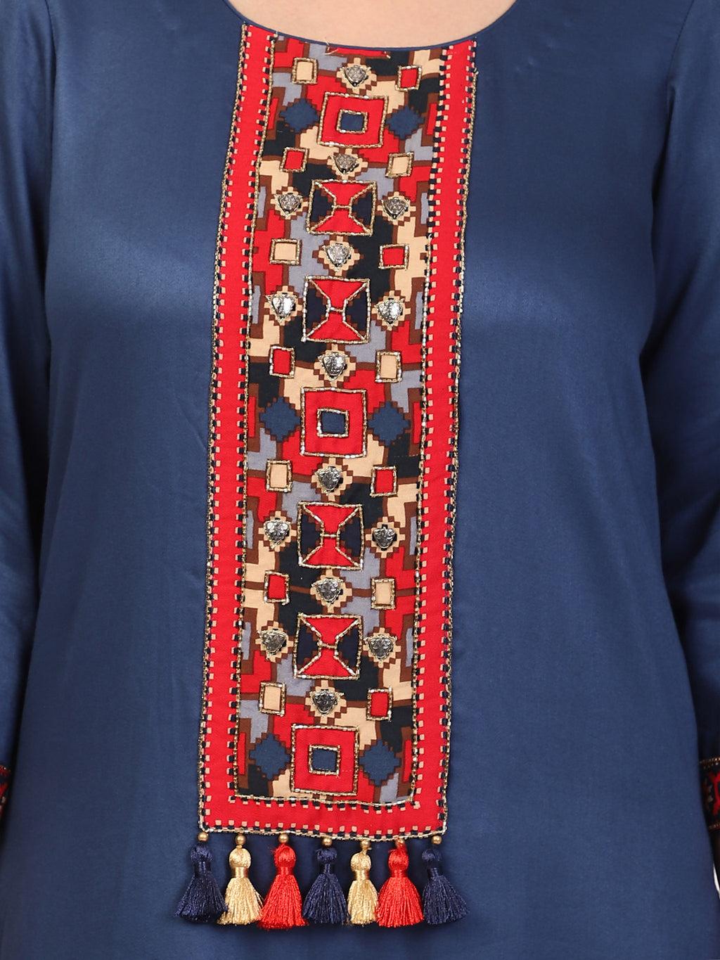 KURTA SET FEATURING HAND-EMBROIDERED FRONT, SLEEVES, AND DUPATTA-BLUE