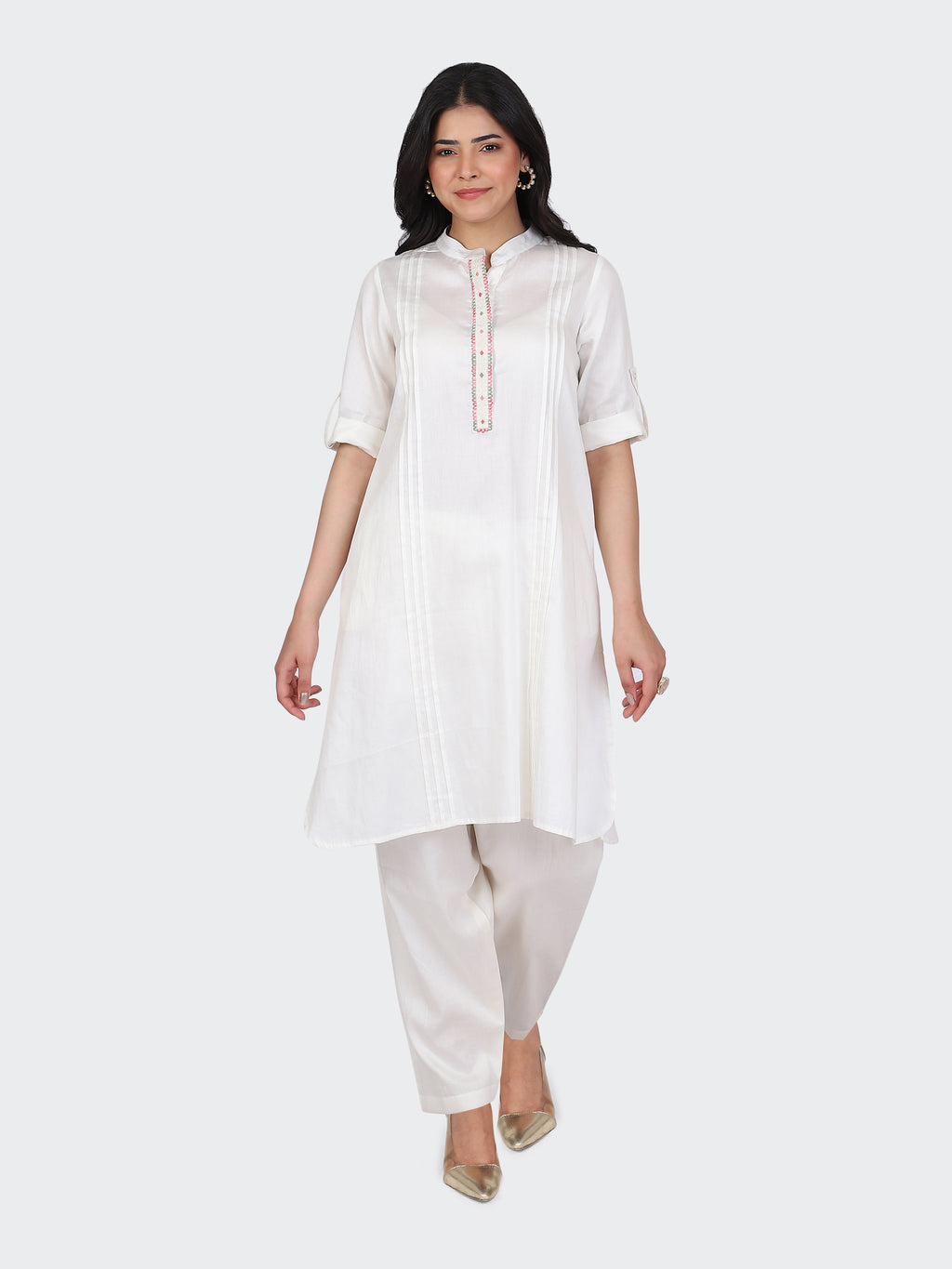 KURTA SET FEATURING FRONT EMBROIDERY AND SALWAR