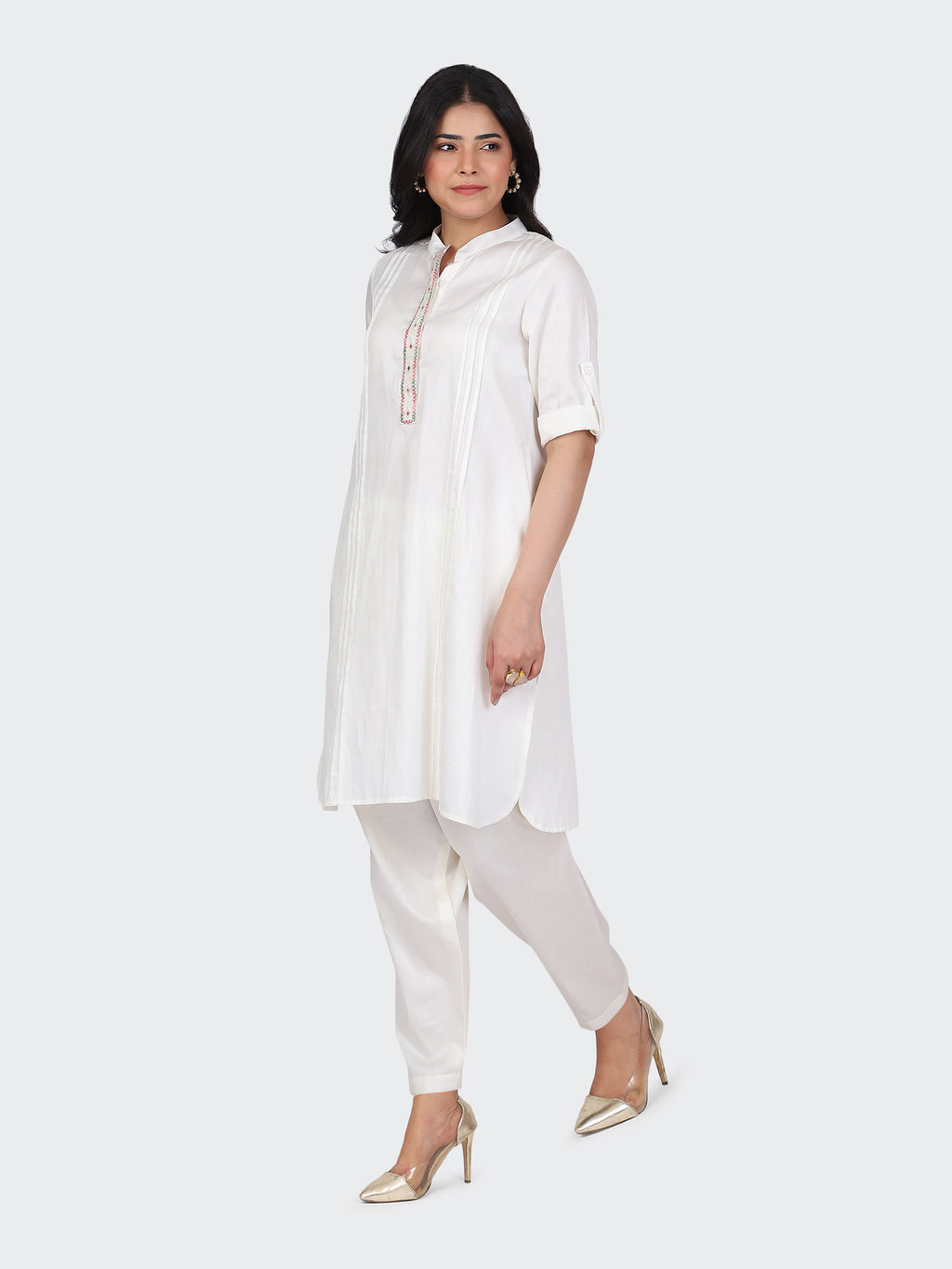 KURTA SET FEATURING FRONT EMBROIDERY AND SALWAR