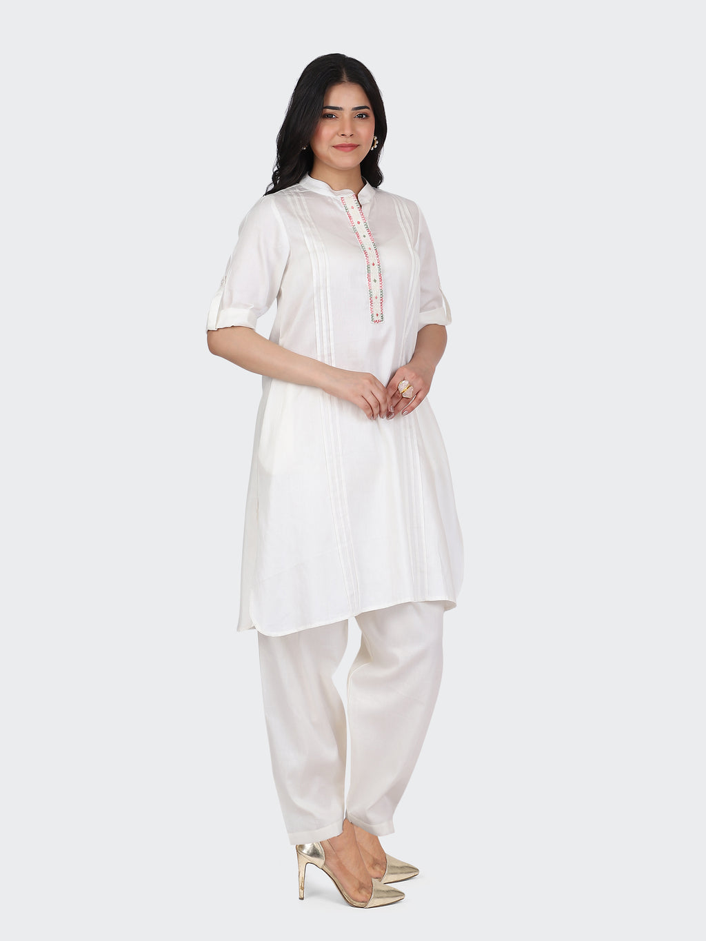 KURTA SET FEATURING FRONT EMBROIDERY AND SALWAR