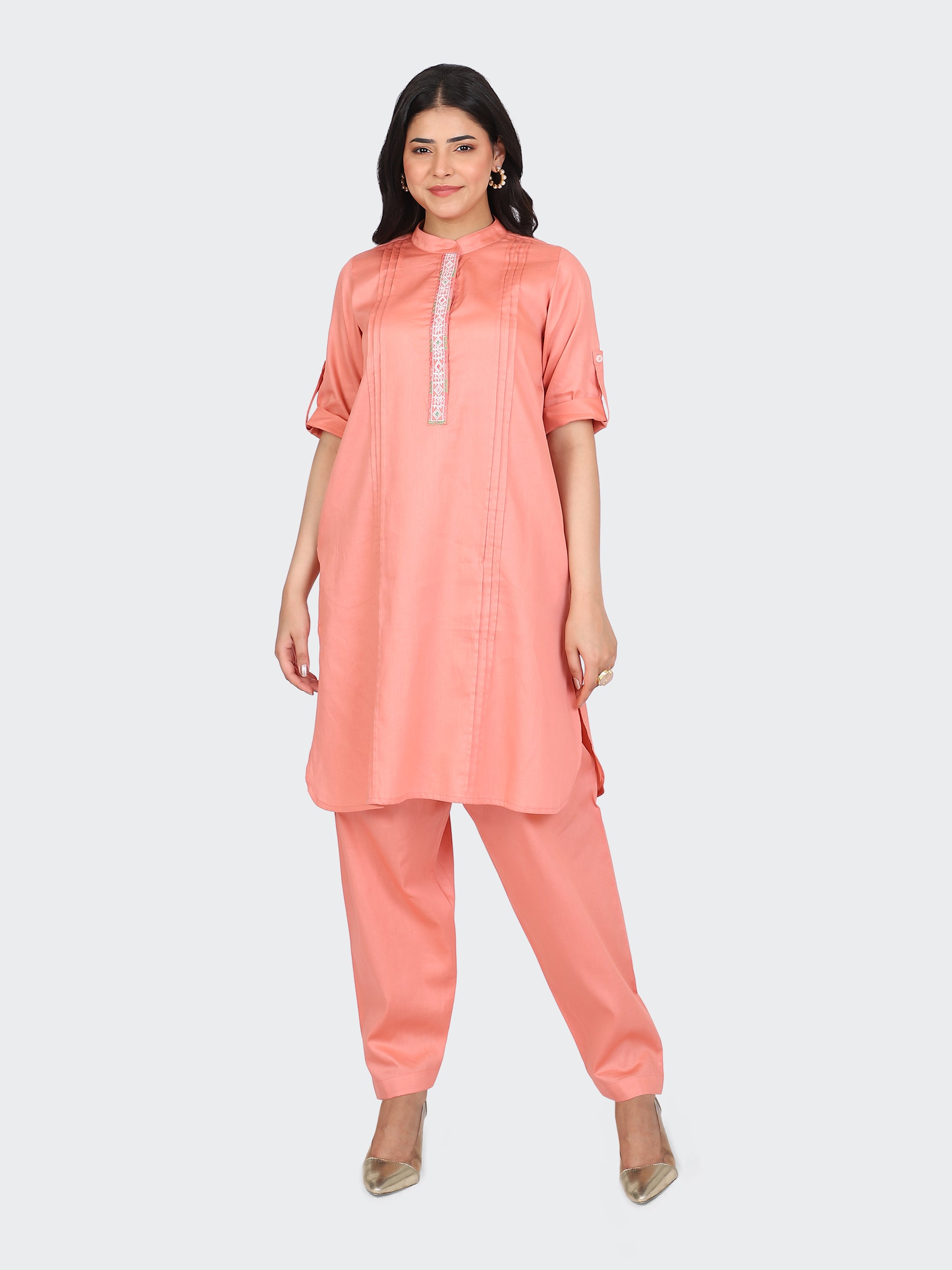 KURTA SET FEATURING FRONT EMBROIDERY AND SALWAR