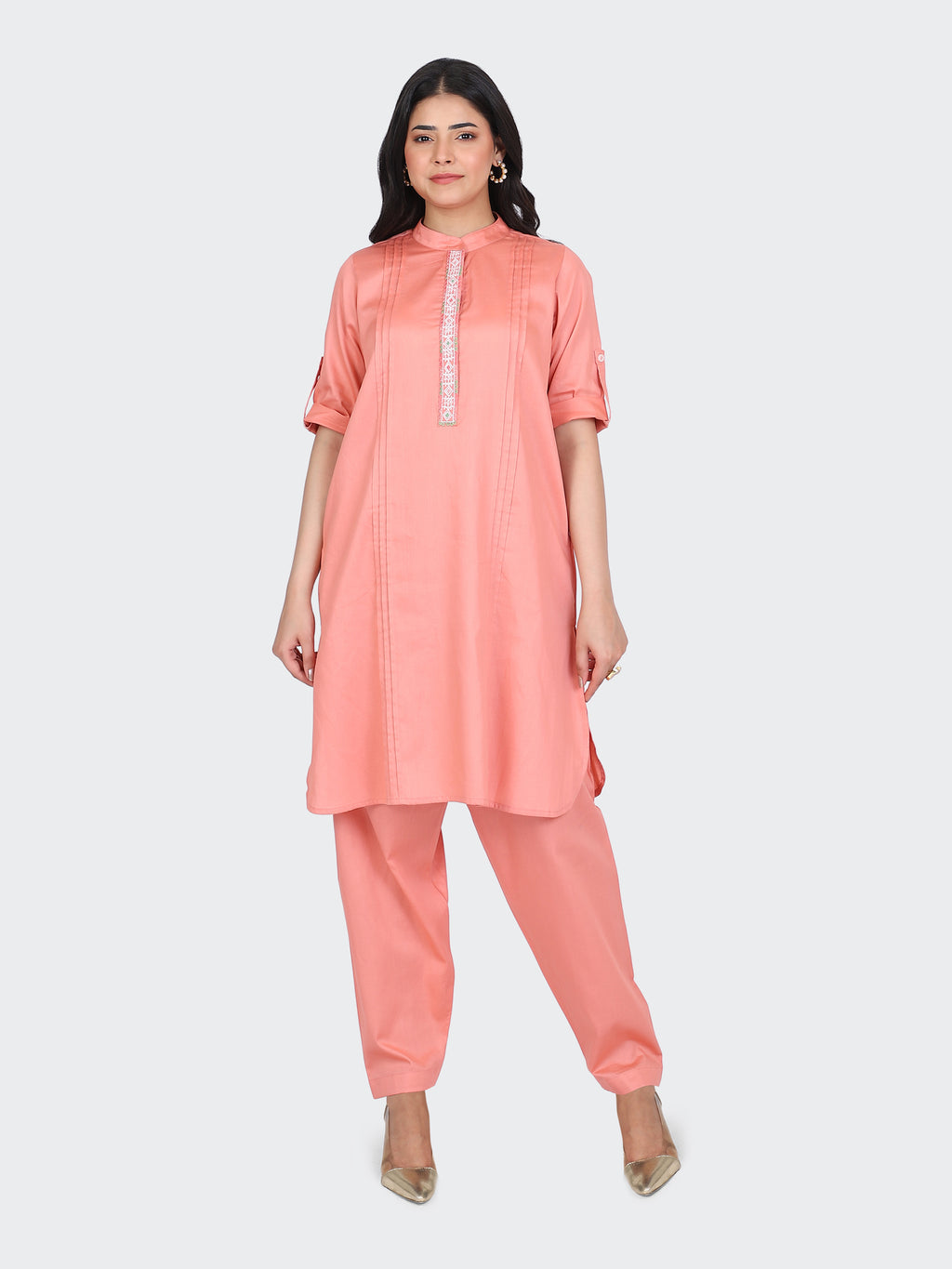 KURTA SET FEATURING FRONT EMBROIDERY AND SALWAR