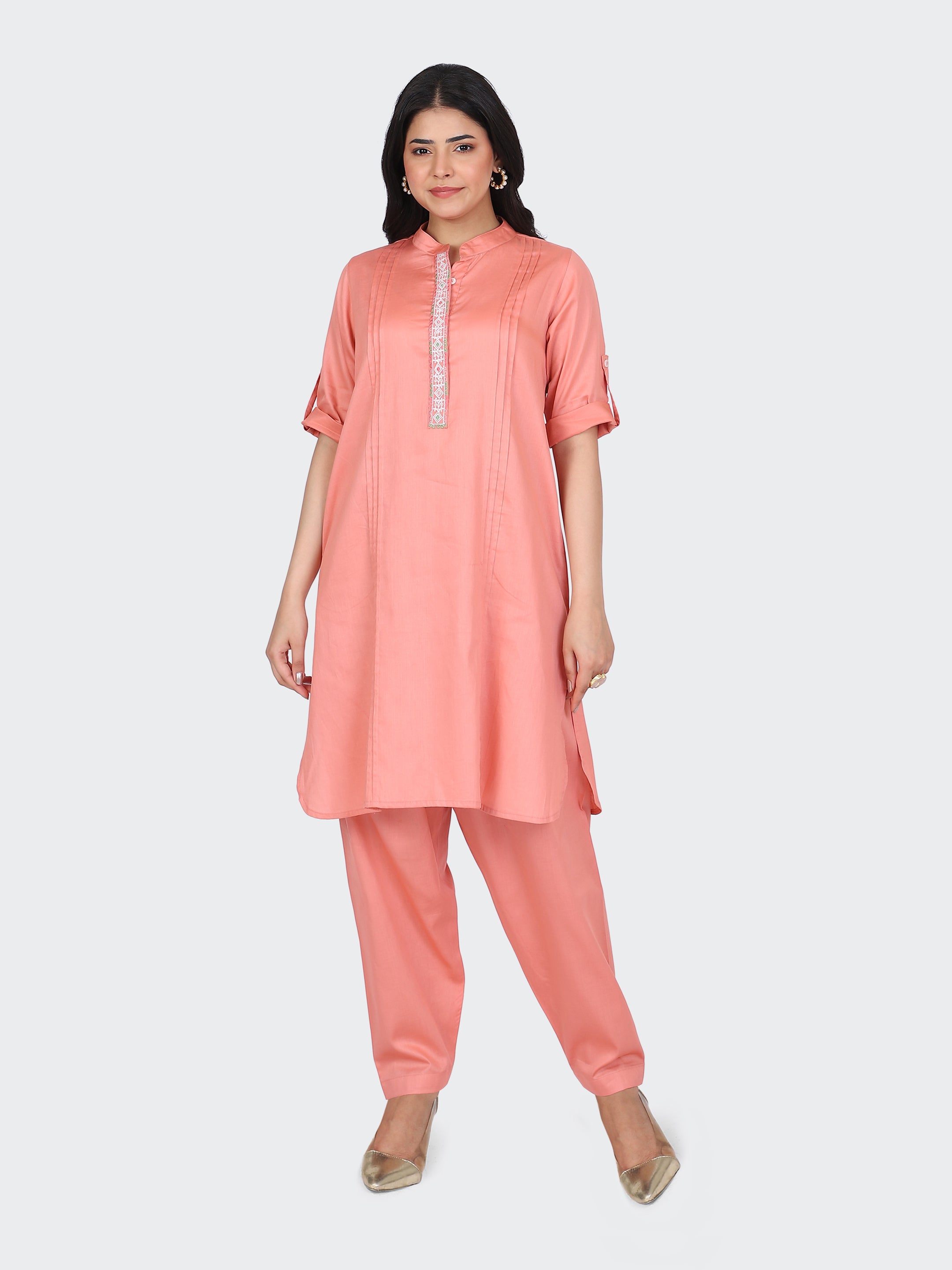 KURTA SET FEATURING FRONT EMBROIDERY AND SALWAR