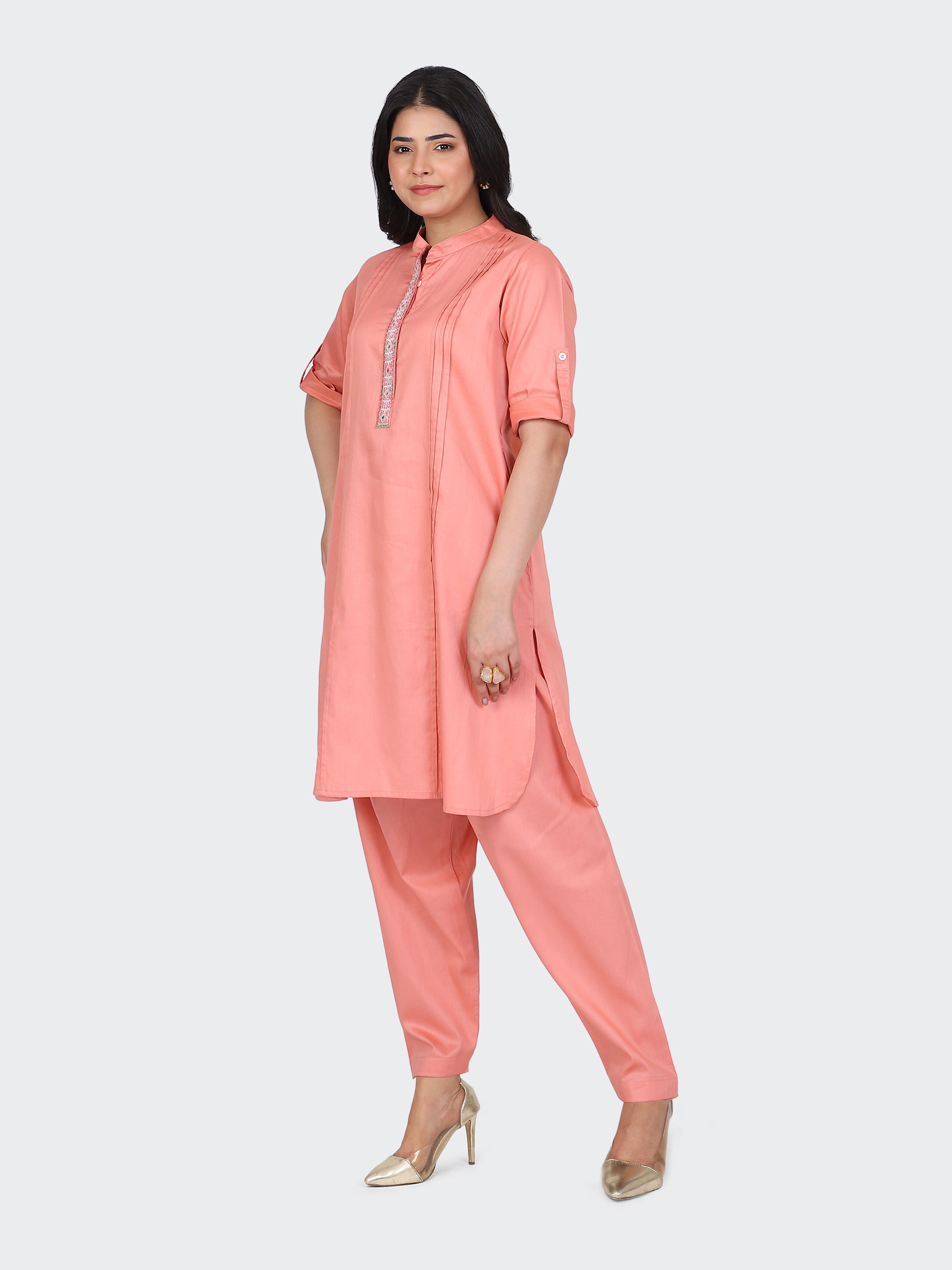 KURTA SET FEATURING FRONT EMBROIDERY AND SALWAR
