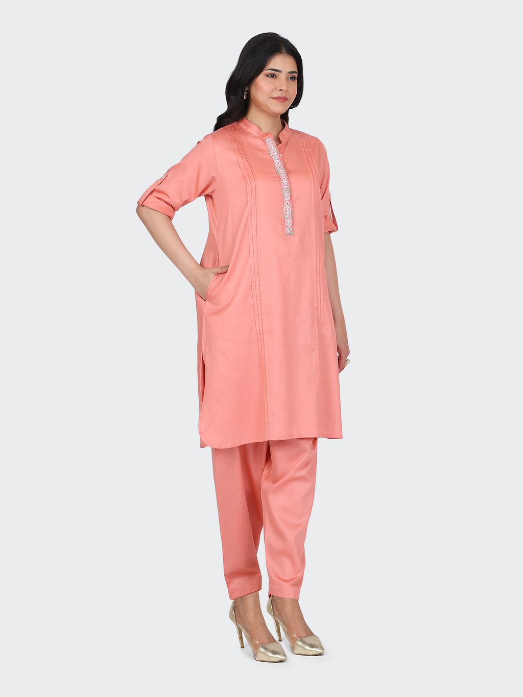 KURTA SET FEATURING FRONT EMBROIDERY AND SALWAR