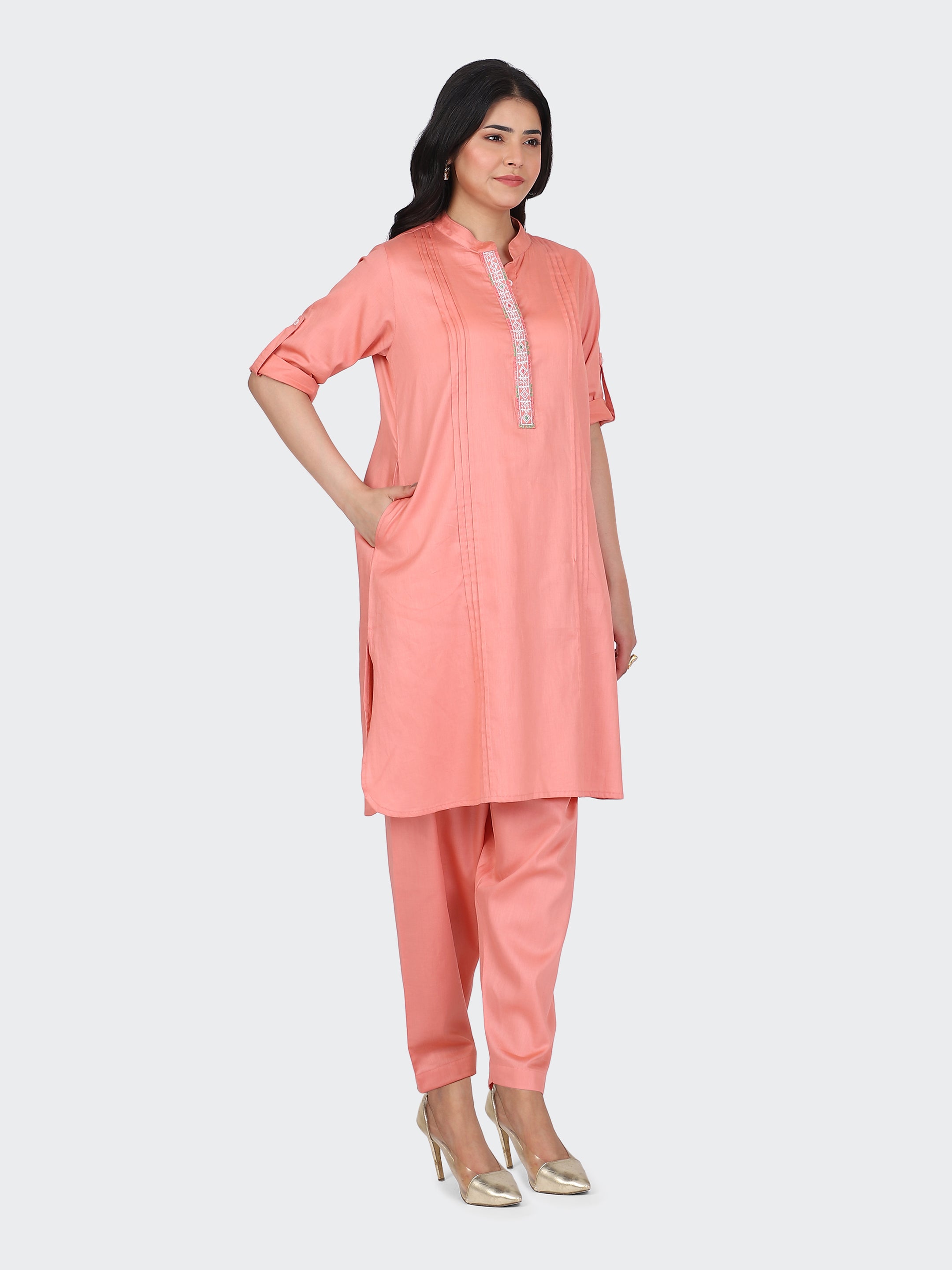 KURTA SET FEATURING FRONT EMBROIDERY AND SALWAR