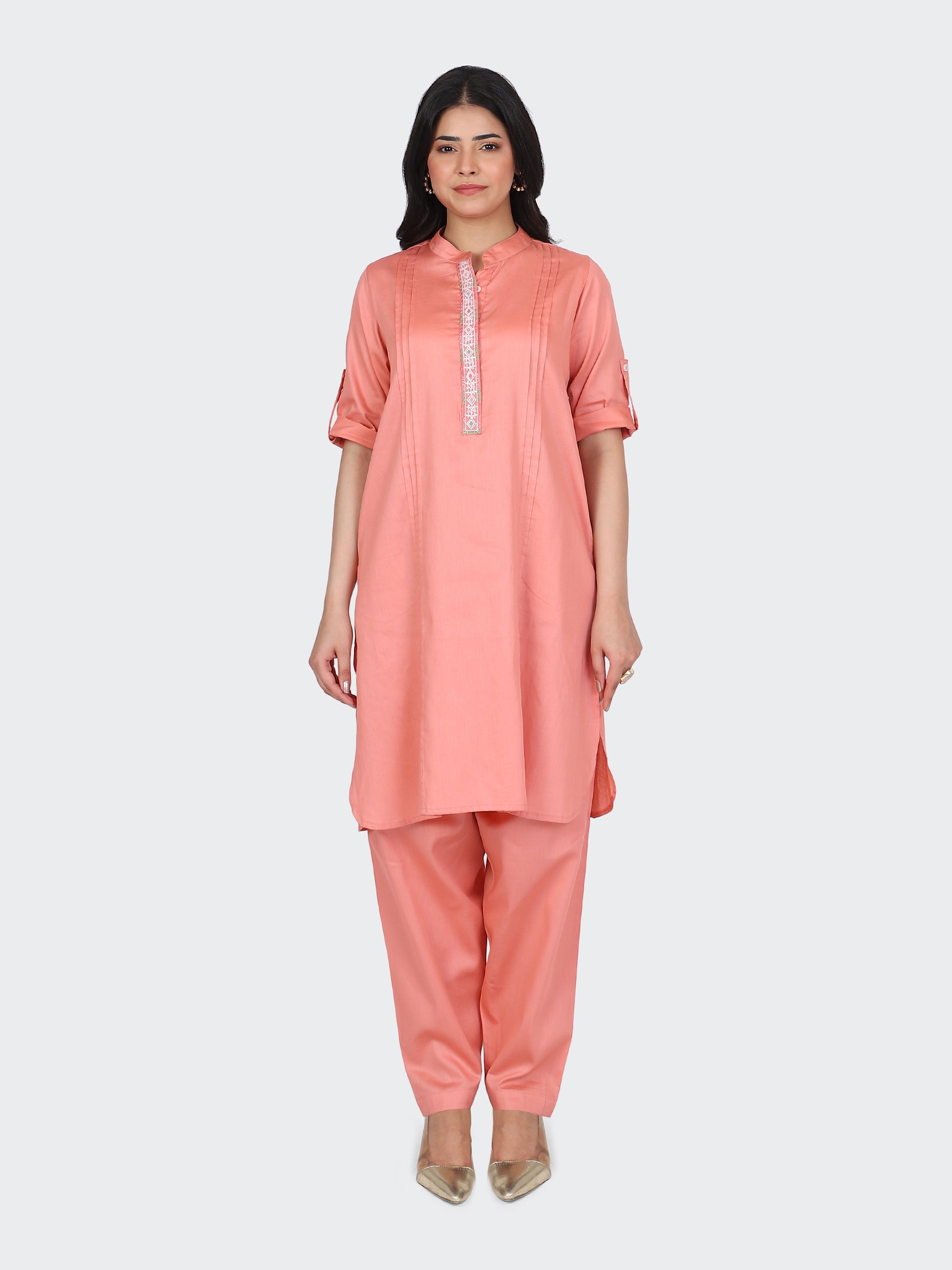 KURTA SET FEATURING FRONT EMBROIDERY AND SALWAR
