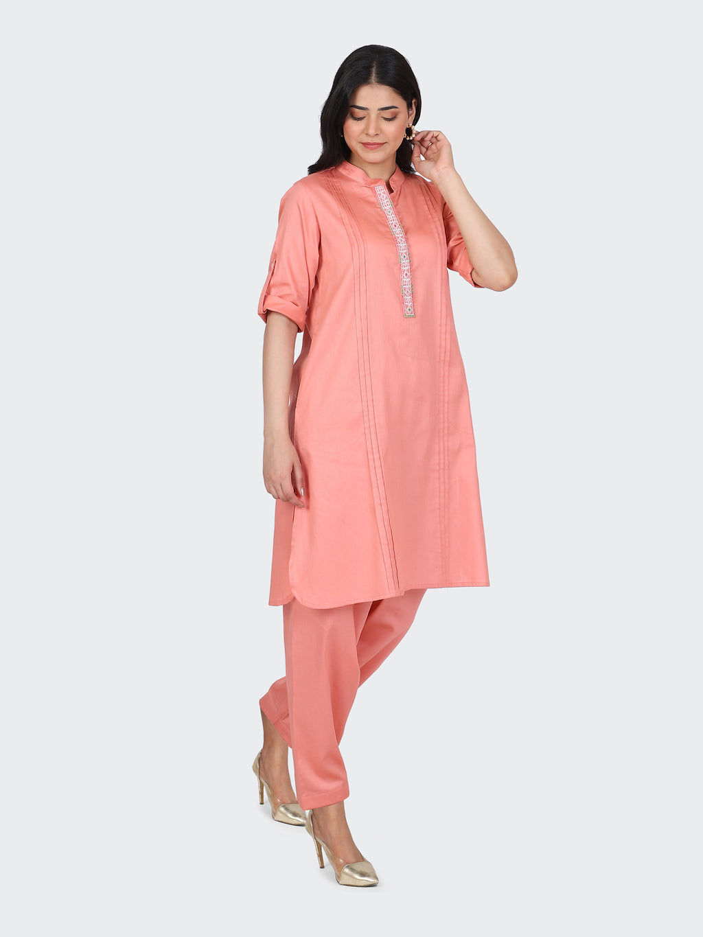 KURTA SET FEATURING FRONT EMBROIDERY AND SALWAR