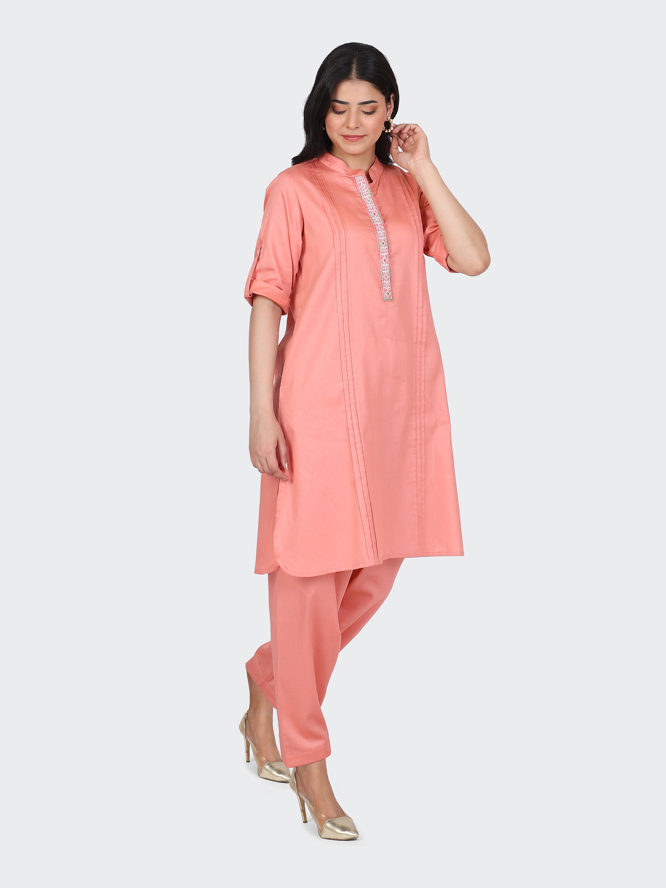 KURTA SET FEATURING FRONT EMBROIDERY AND SALWAR