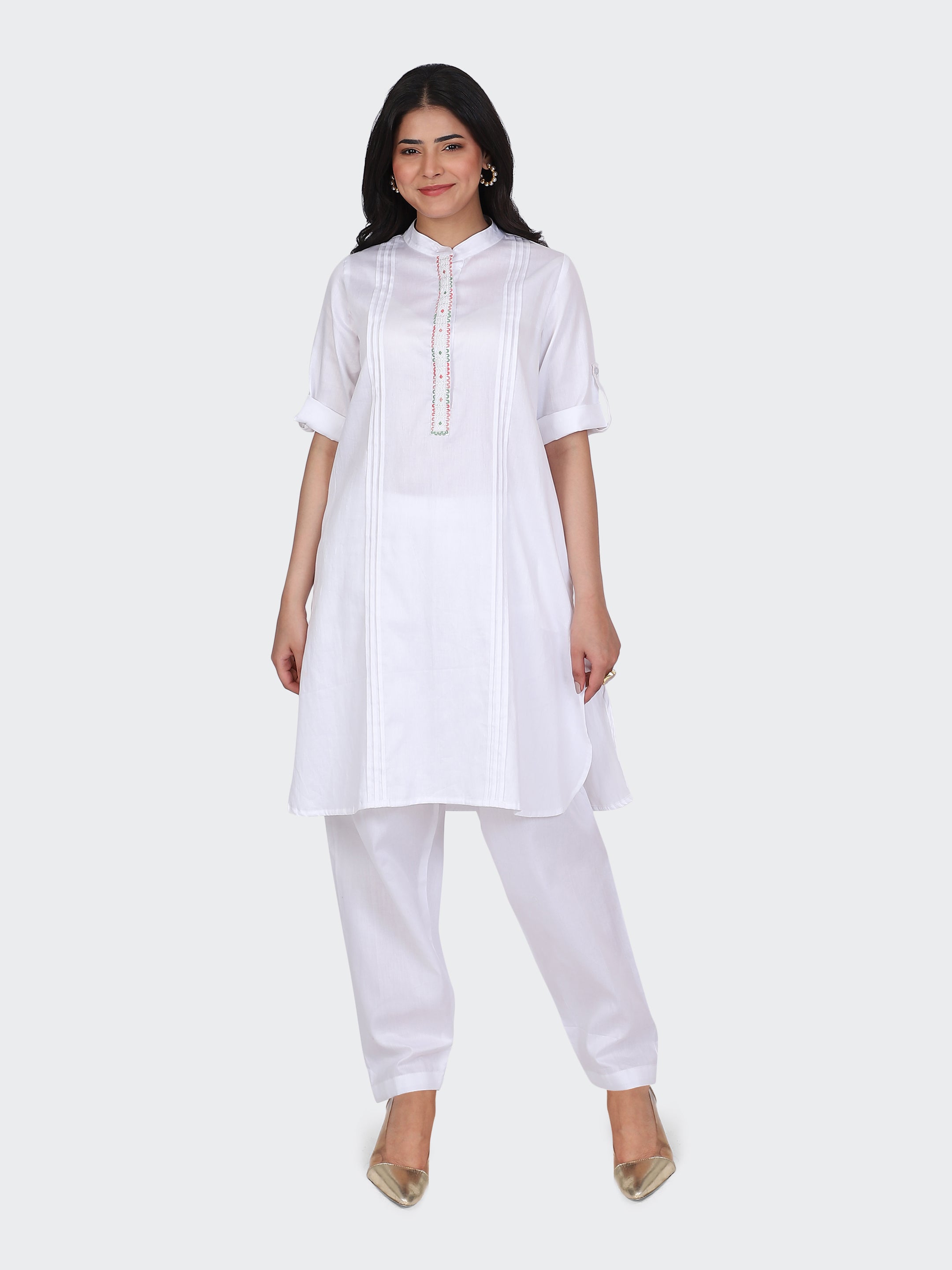 KURTA SET FEATURING FRONT EMBROIDERY AND SALWAR
