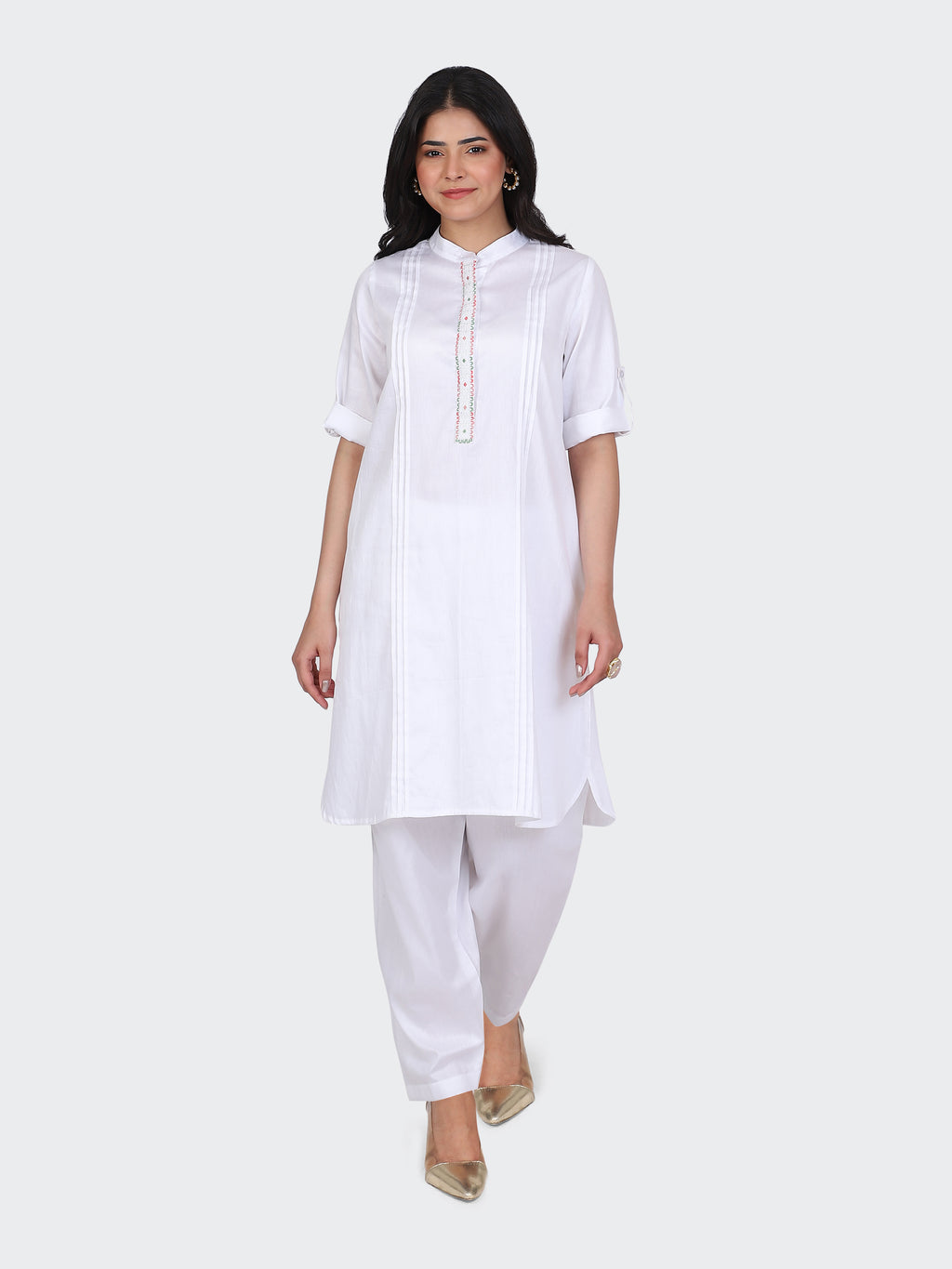 KURTA SET FEATURING FRONT EMBROIDERY AND SALWAR