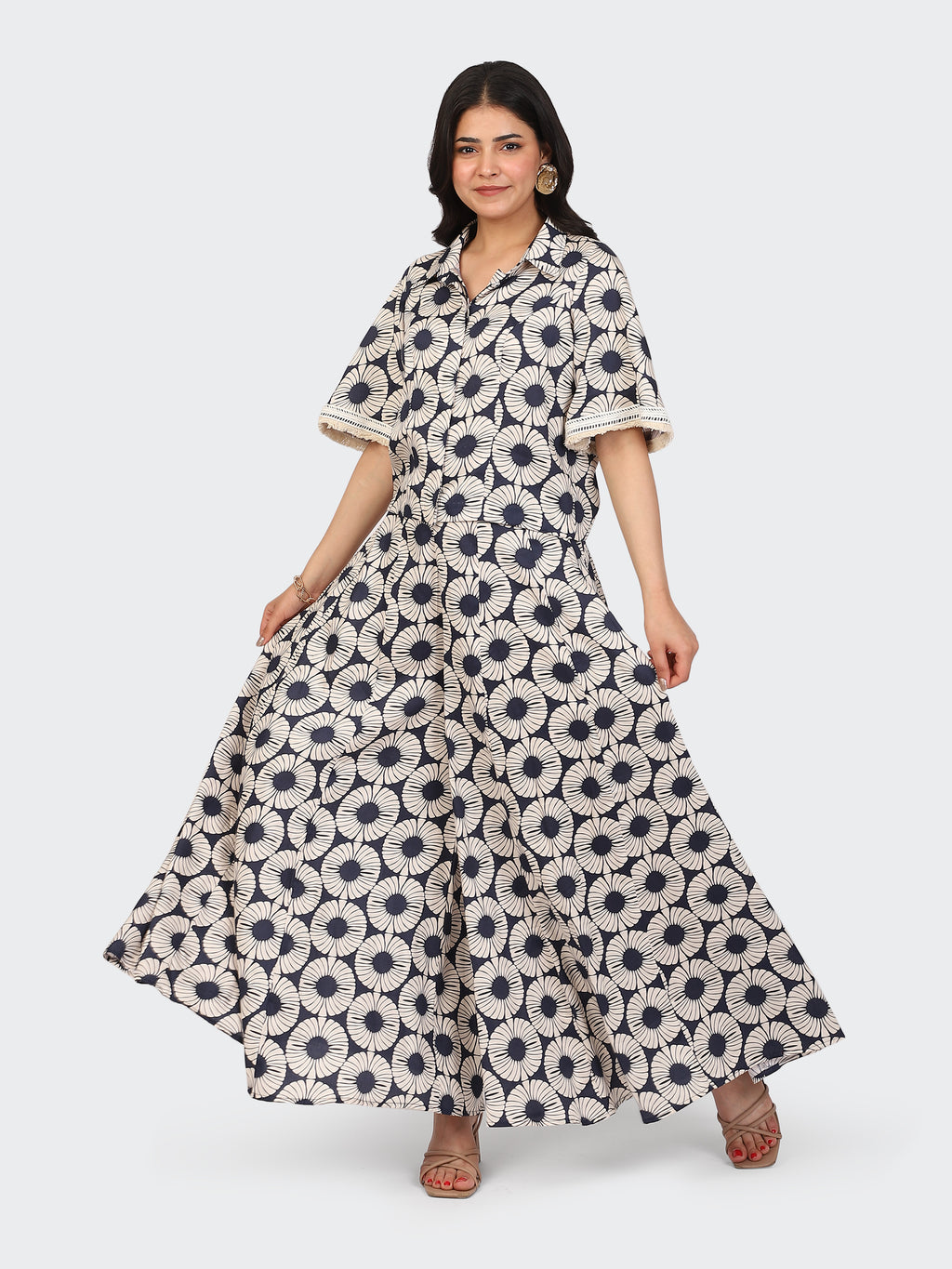 CO-ORDS BOHEMIAN LOOK, SHORT TOP, AND SHARARA PANT-NAVY