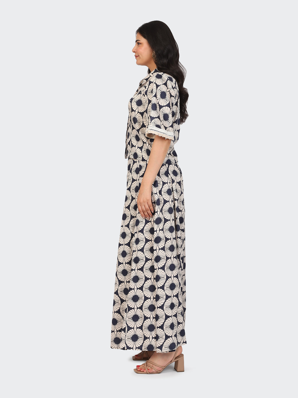 CO-ORDS BOHEMIAN LOOK, SHORT TOP, AND SHARARA PANT-NAVY