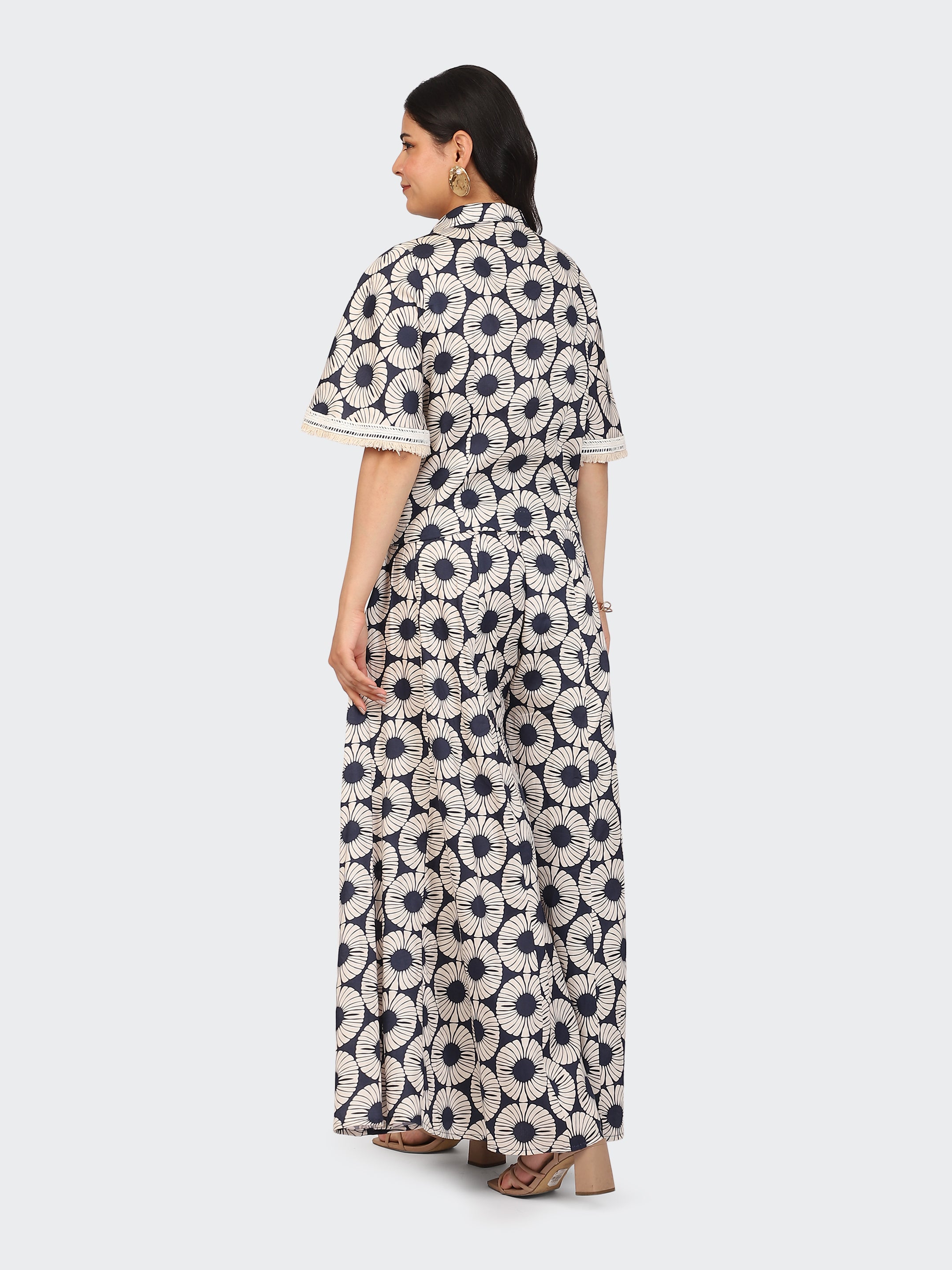 CO-ORDS BOHEMIAN LOOK, SHORT TOP, AND SHARARA PANT-NAVY