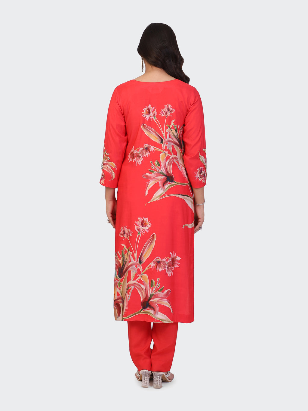 KURTA SET FEATURING HAND-EMBROIDERED FRONT, SLEEVES, AND DUPATTA-RED