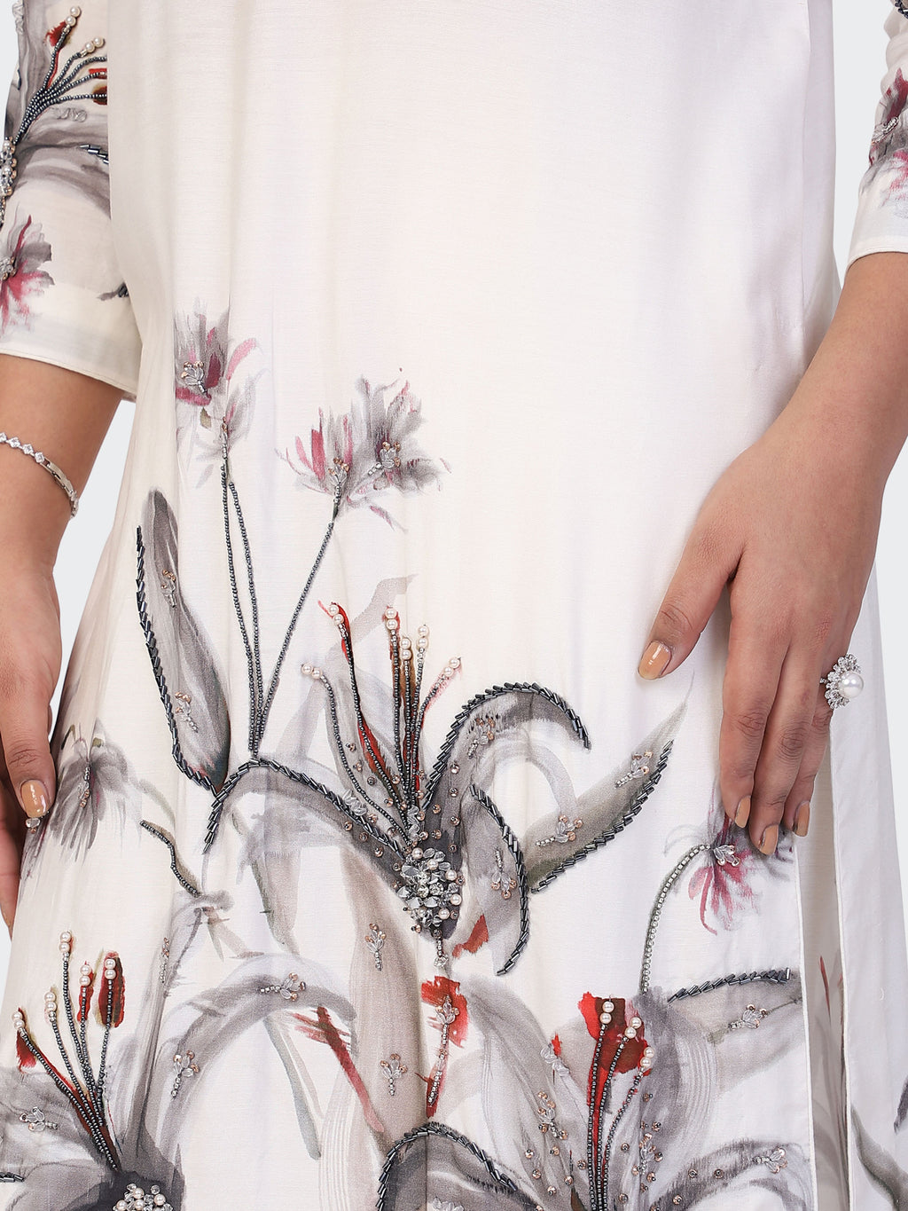 KURTA SET FEATURING HAND-EMBROIDERED FRONT, SLEEVES, AND DUPATTA-WHITE