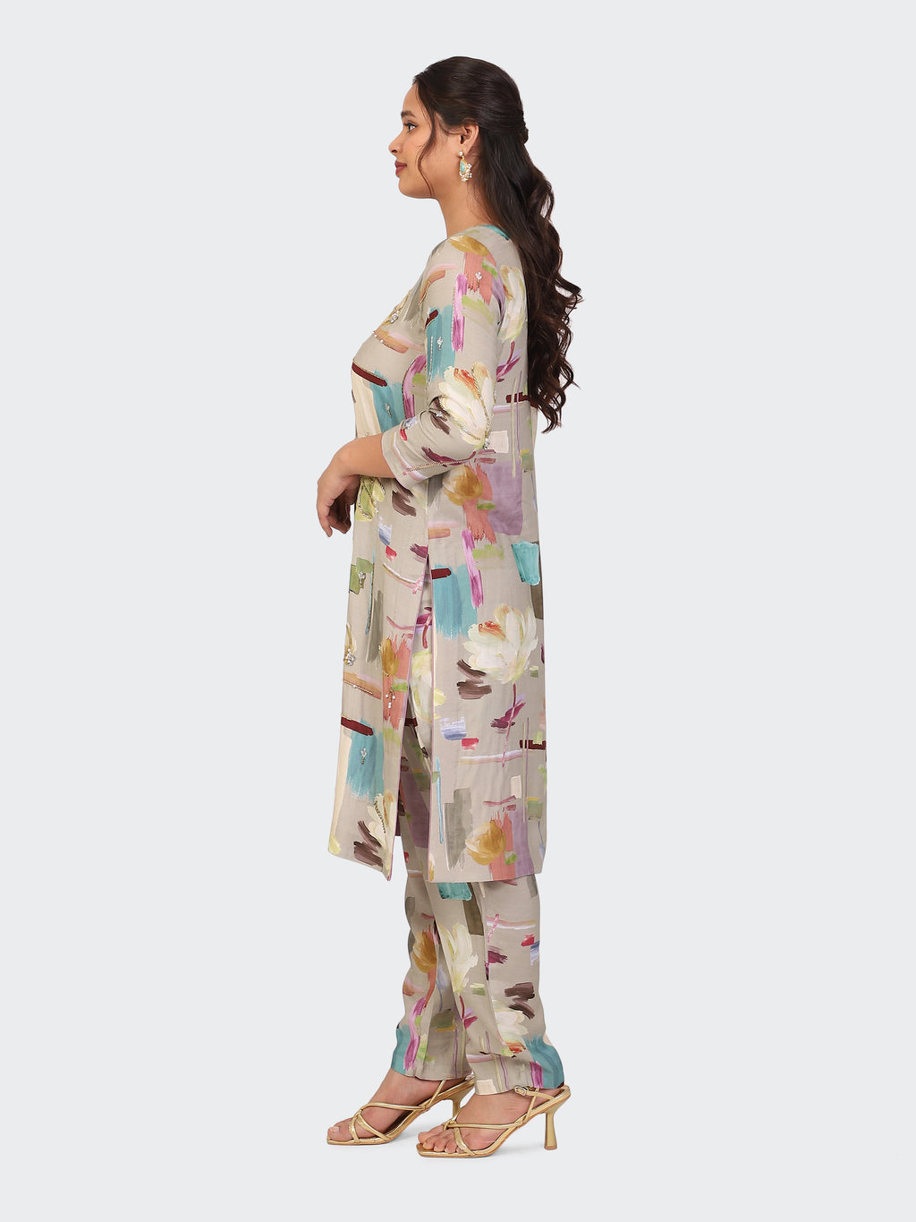 KURTA SET FEATURING HAND-EMBROIDERED FRONT, SLEEVES, AND DUPATTA-BEIGE
