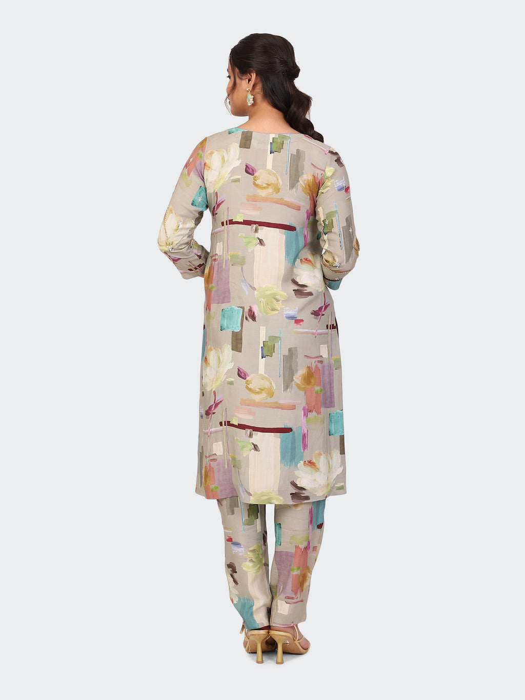KURTA SET FEATURING HAND-EMBROIDERED FRONT, SLEEVES, AND DUPATTA-BEIGE