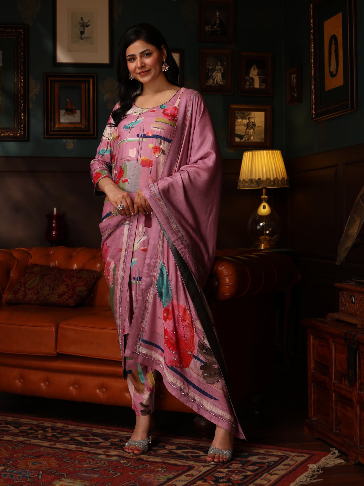 KURTA SET FEATURING HAND-EMBROIDERED FRONT, SLEEVES, AND DUPATTA-PINK
