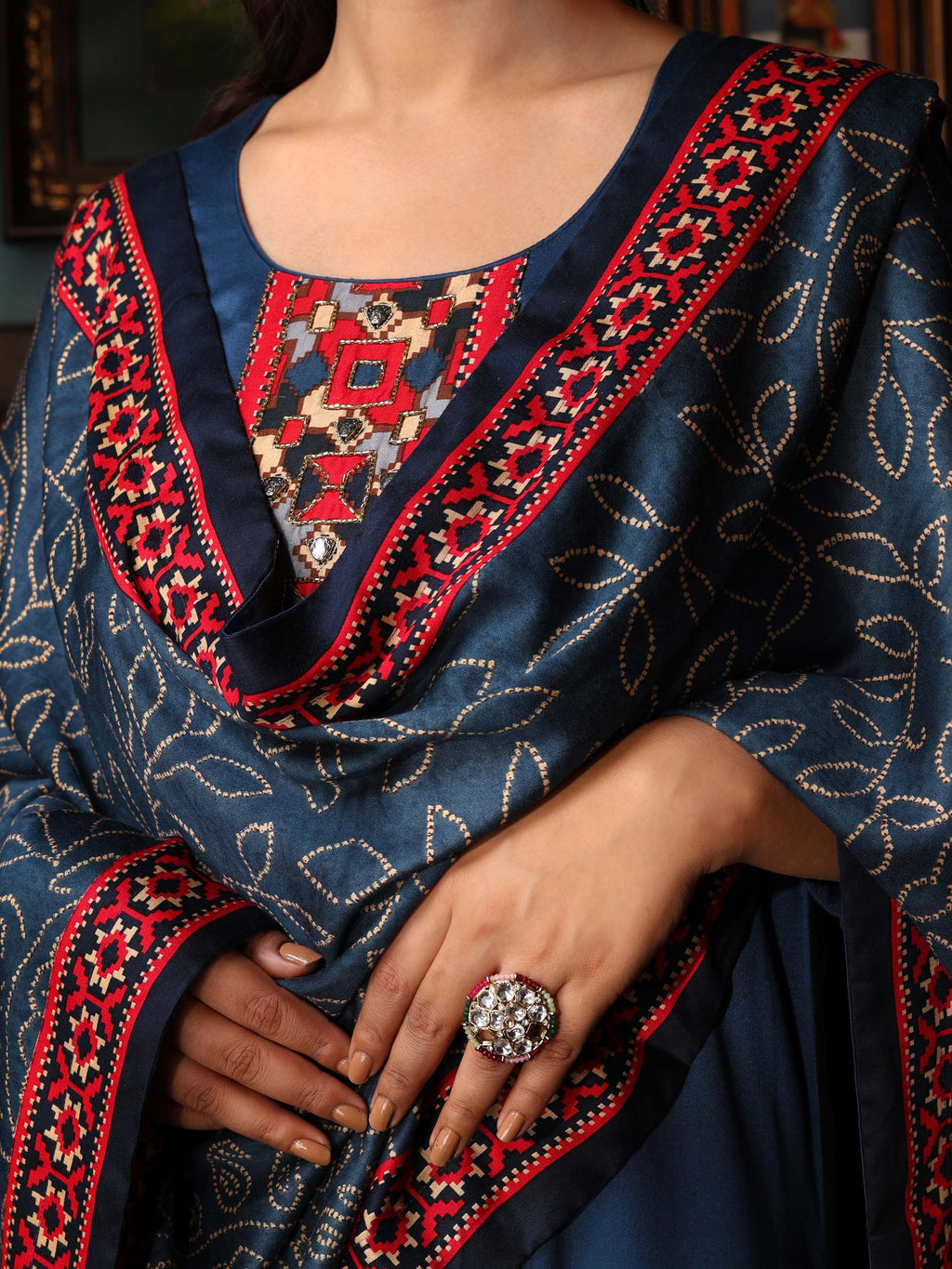 KURTA SET FEATURING HAND-EMBROIDERED FRONT, SLEEVES, AND DUPATTA-BLUE