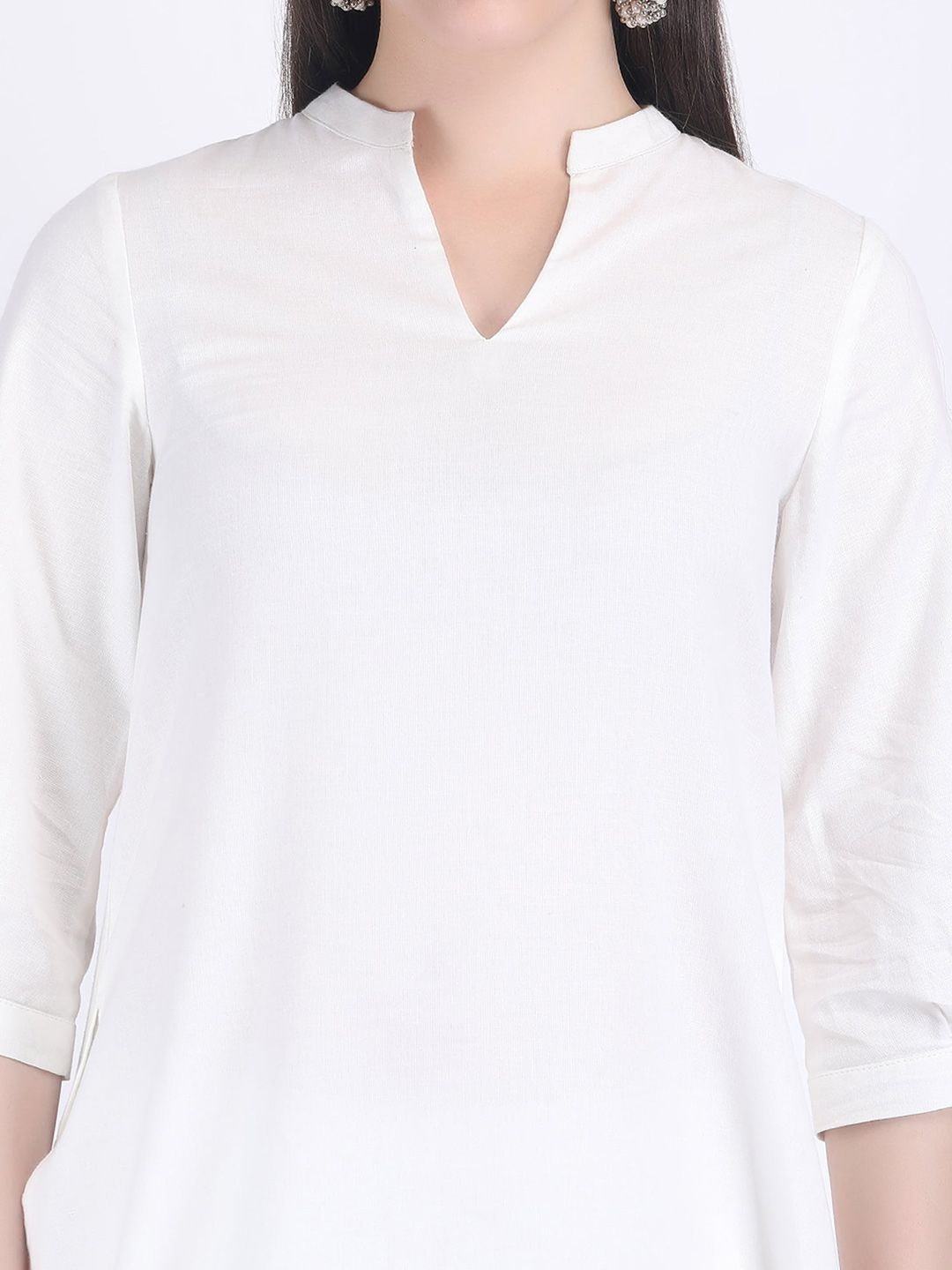 THREE-QUARTER SLEEVES PURE COTTON STRAIGHT KURTA WITH TROUSER