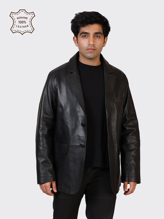 MENS BLAZER LEATHER JACKET-BLACK
