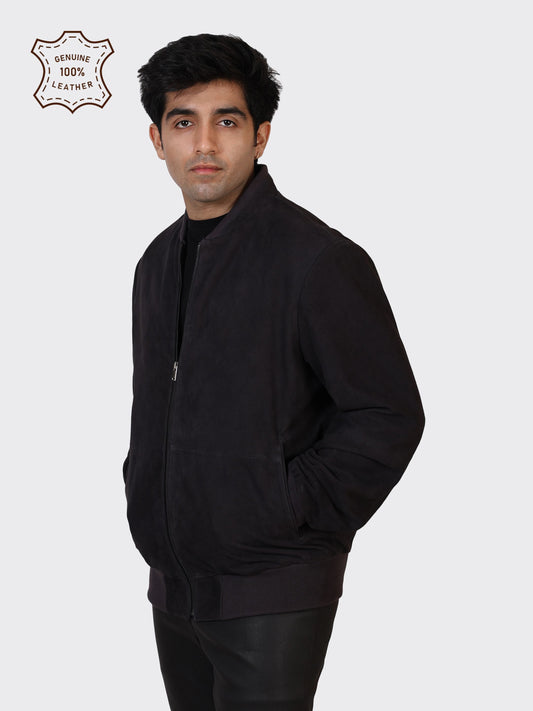 MENS COLLEGE SUEDE LEATHER JACKET-NAVY